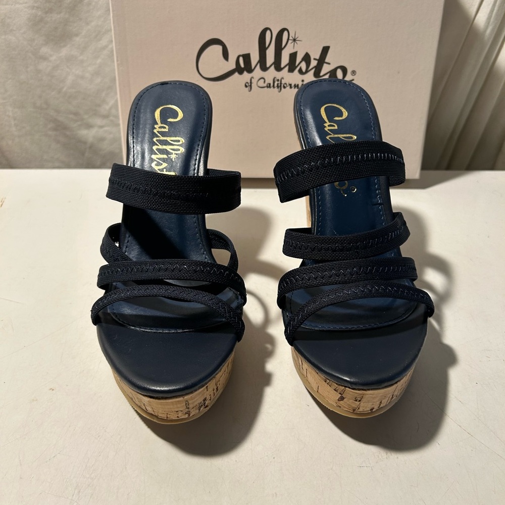 Calisto navy nylon fabric platform sandals in various sizes all NWT
